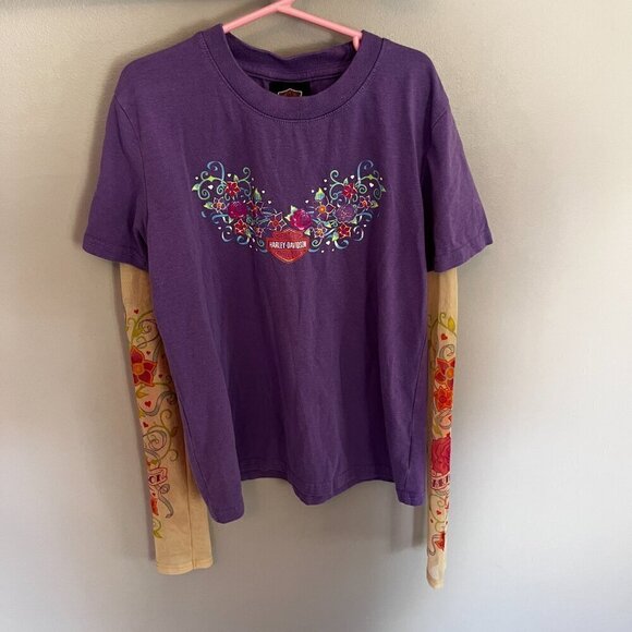 Harley Davidson Kids Girls Purple Tattoo Sleeve Shirt Large 12/14 Biker - Picture 11 of 11